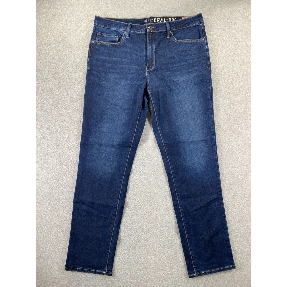 Devil Dog Jeans Mens 36x32 Blue Slim Tapered Denim Dark Wash Causal Preppy